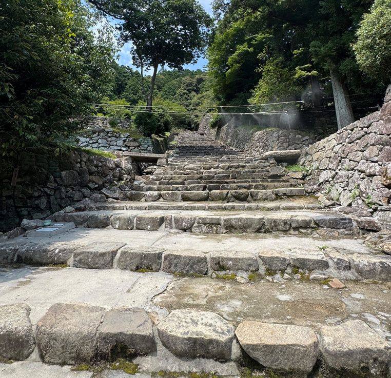 Stone stairway between stone walls at Azuchi Castle