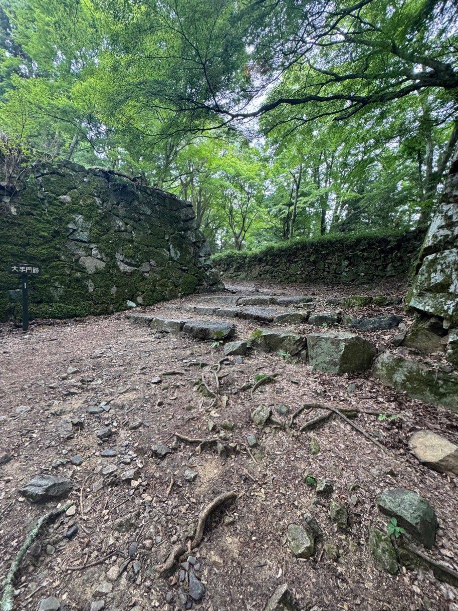 Stone steps and high walls at the Otemon gate of Takatori Castle